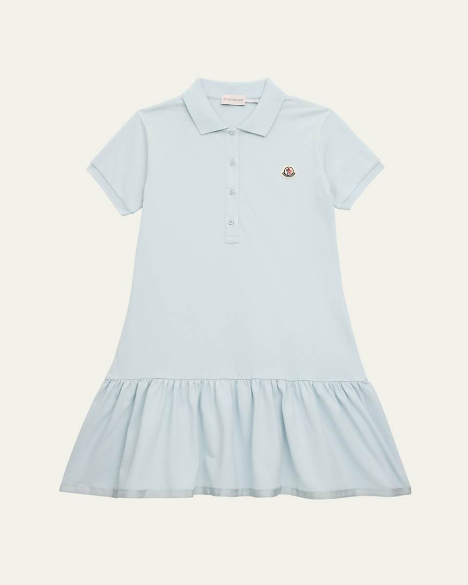 Girl's Drop-Waist Short-Sleeve Polo Dress, Size 12-